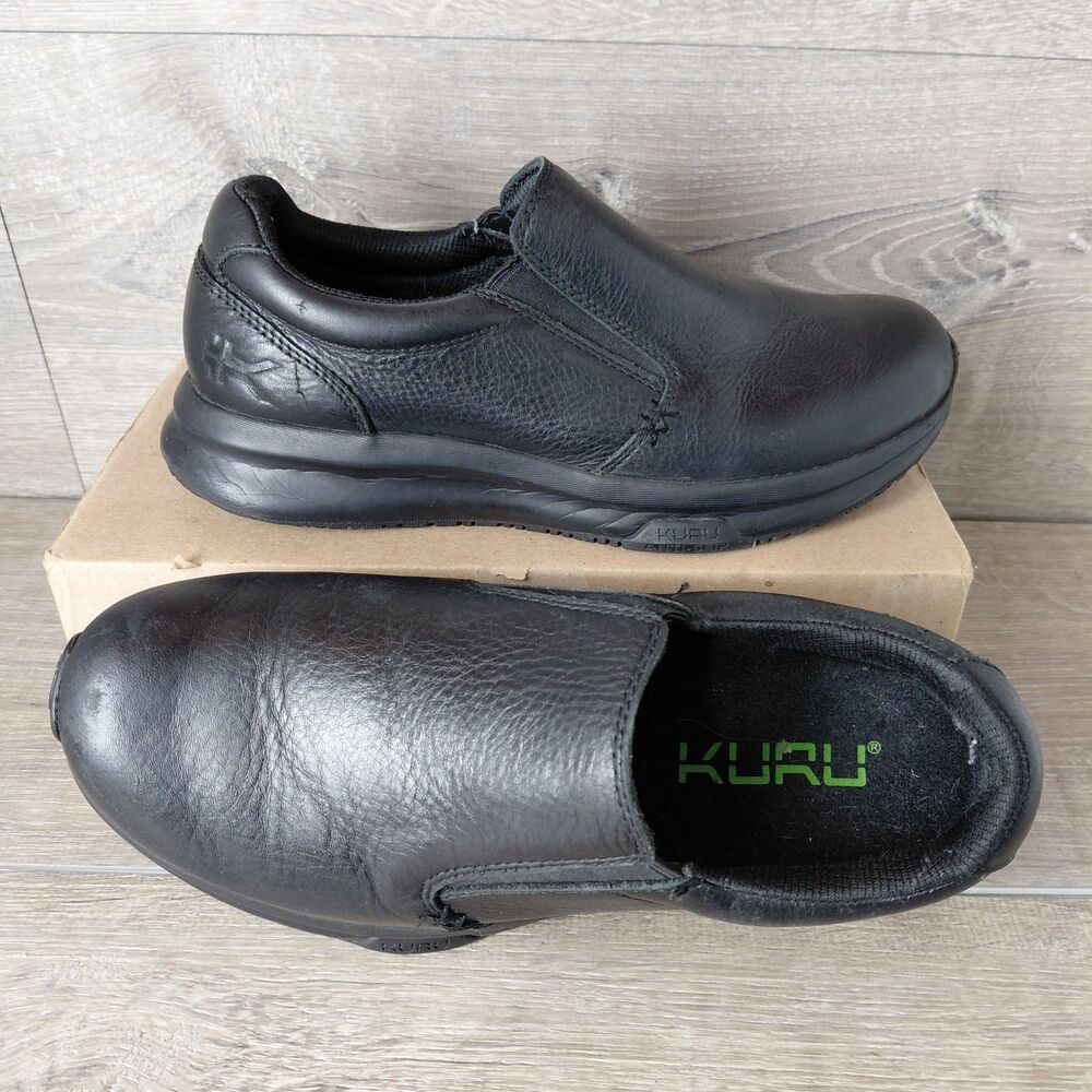 Kuru Kivi 2 Shoes Womens 8.5 Triple Black Classic Walking Leather Slip-On Loafer